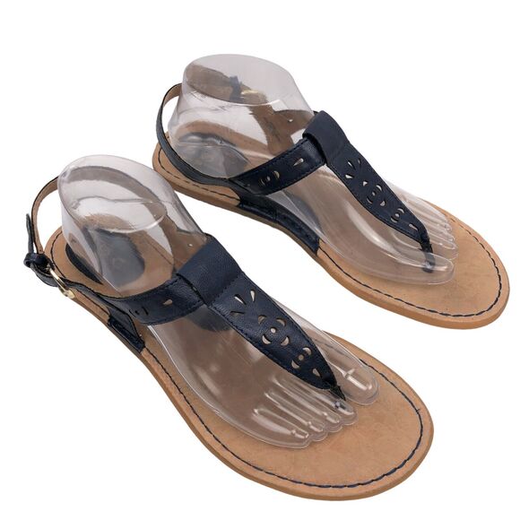 BOC Born Concept T-Strap Thong Ankle Strap Flat Sandals Shoes Size 10 Navy Blue - Picture 1 of 9